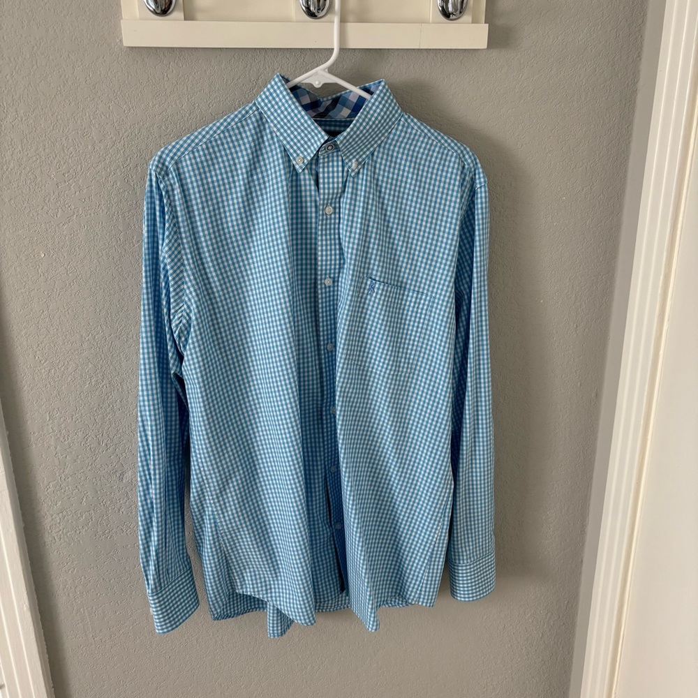 Men’s Tailorbyrd Blue Checkered Button Down Shirt